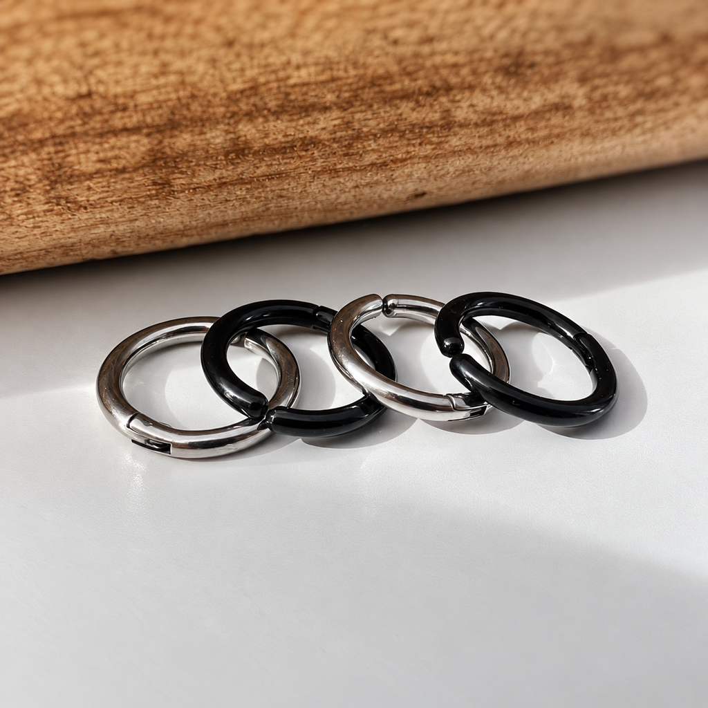 Anneaux Clips d’oreilles unisex couleur argent noir