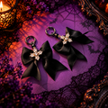 Clips créoles sans perçage Halloween – nœud noir gothique & strass