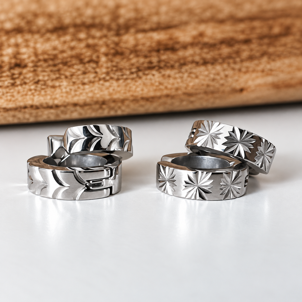 Anneaux Clips d’oreilles unisex Gravées effet Sculpté