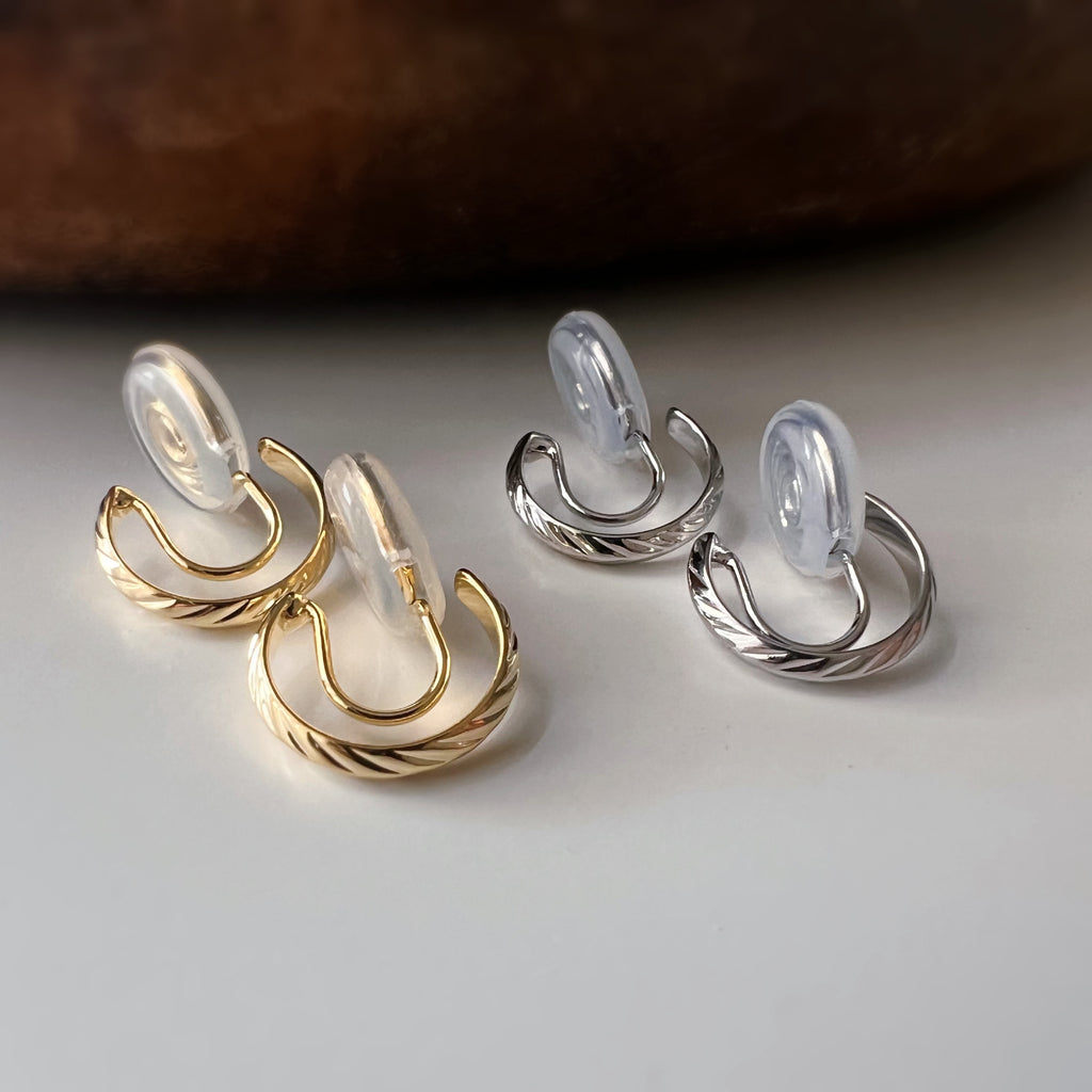 Clips U d’oreilles créoles à motif gravé sans perçage