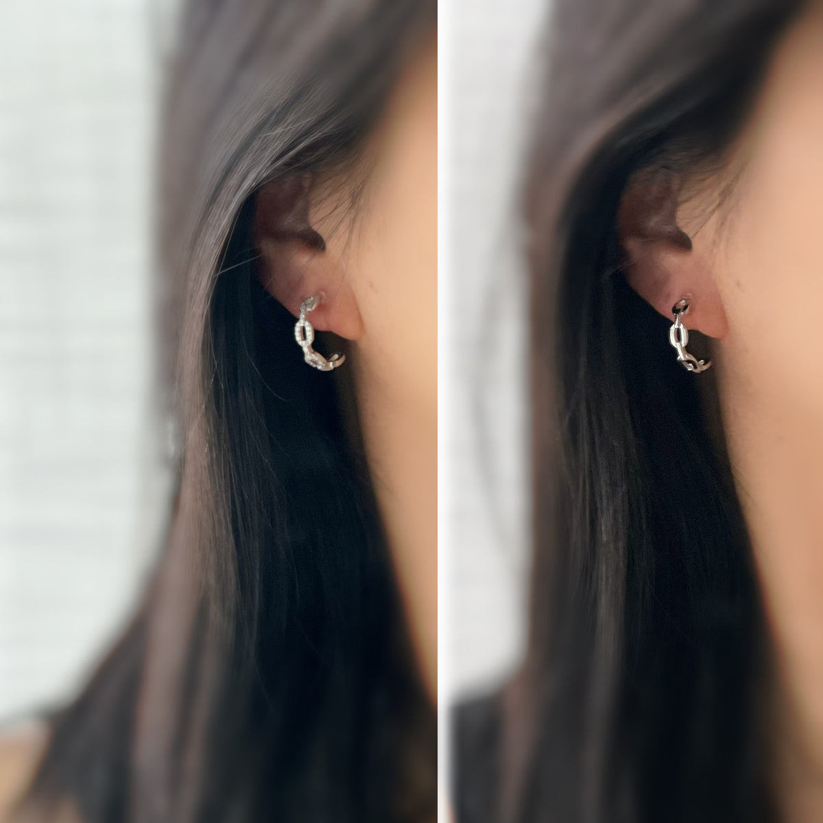 Clips d’oreilles forme C chaîne lisse / Chaîne zircon