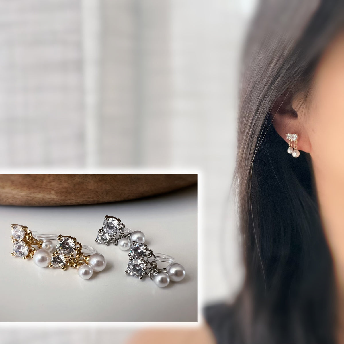 Clips d’oreilles zircons et perles