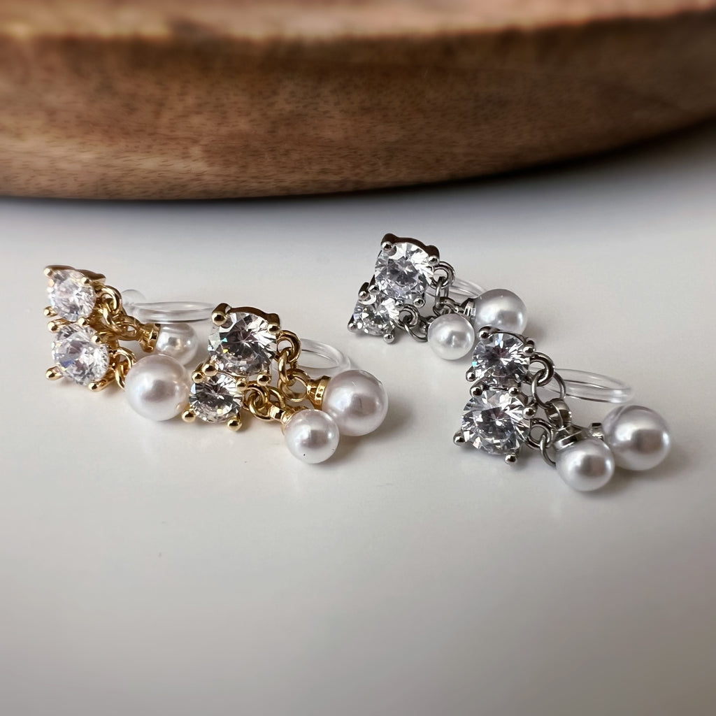 Clips d’oreilles zircons et perles