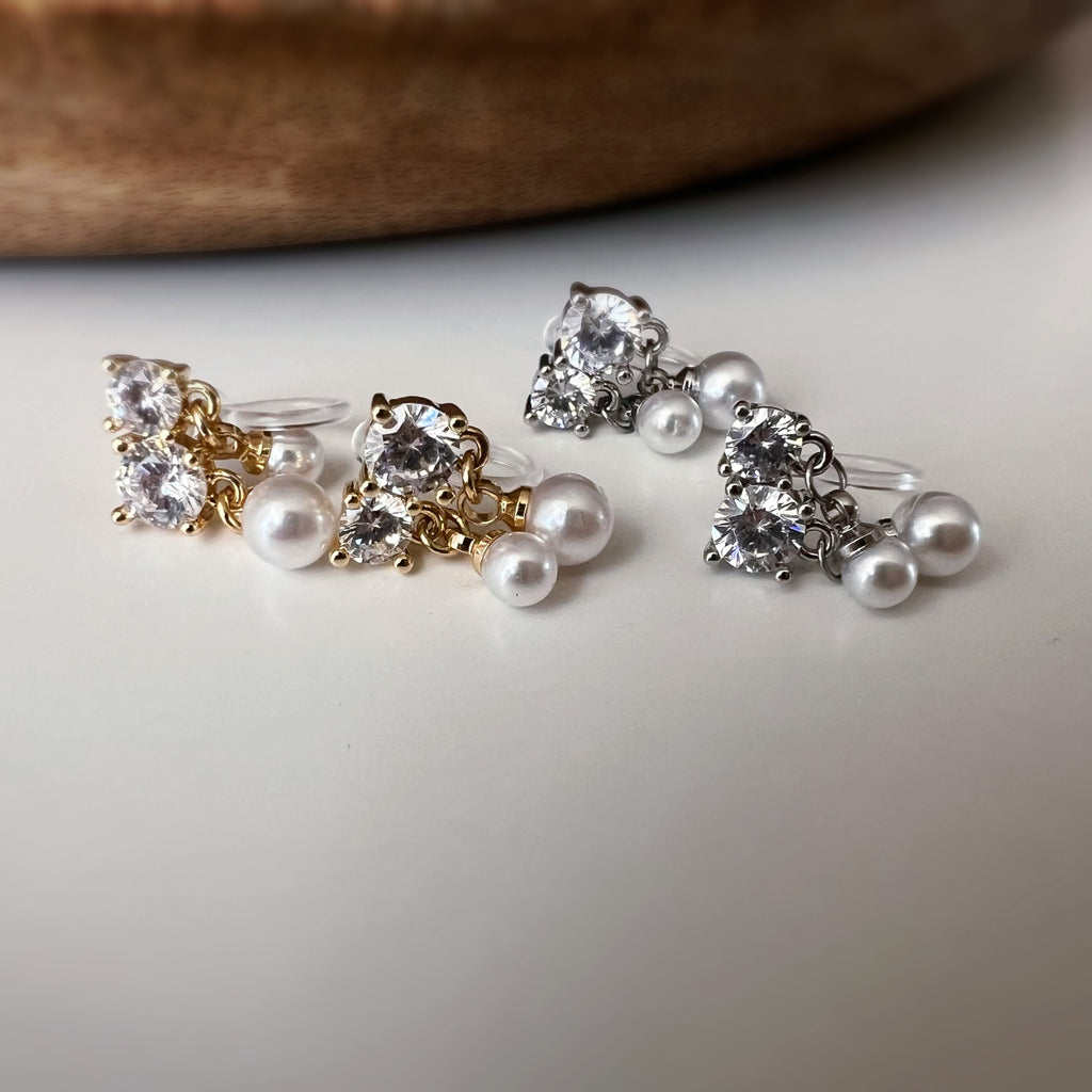 Clips d’oreilles zircons et perles