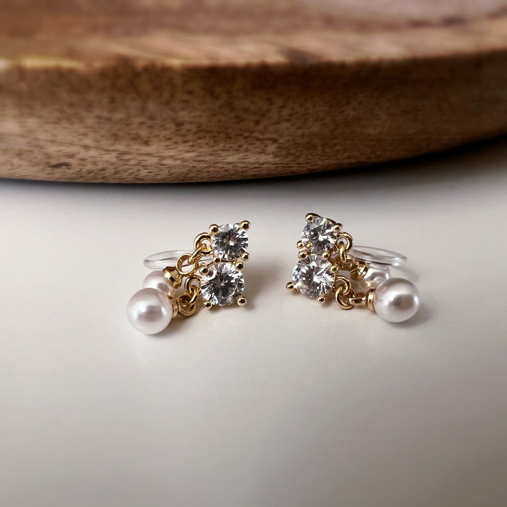 Clips d’oreilles zircons et perles