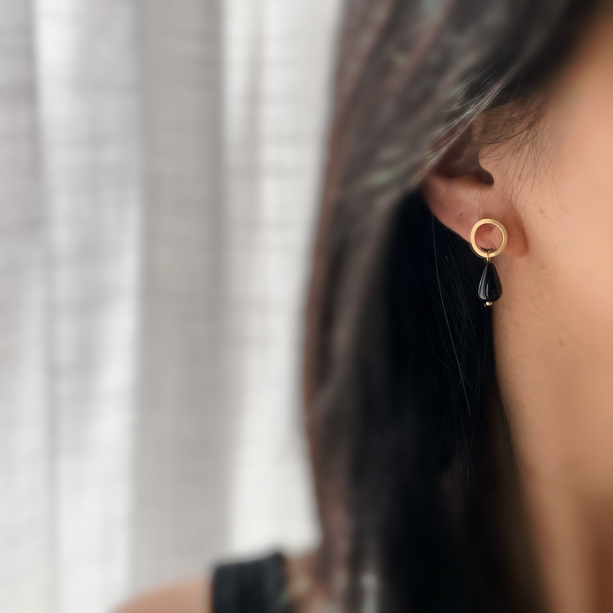 Clips invisibles cercle sans perçage – goutte en agate noire
