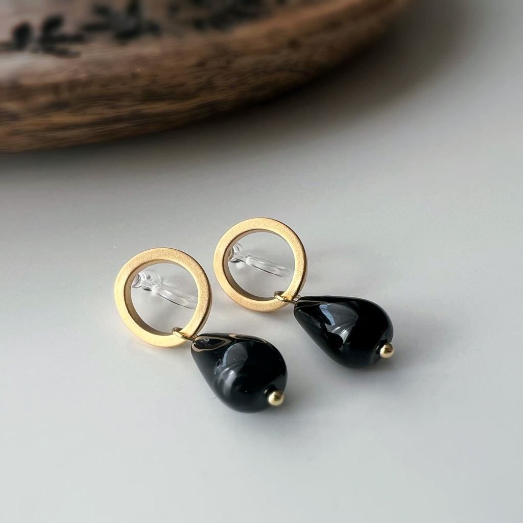 Clips invisibles cercle sans perçage – goutte en agate noire