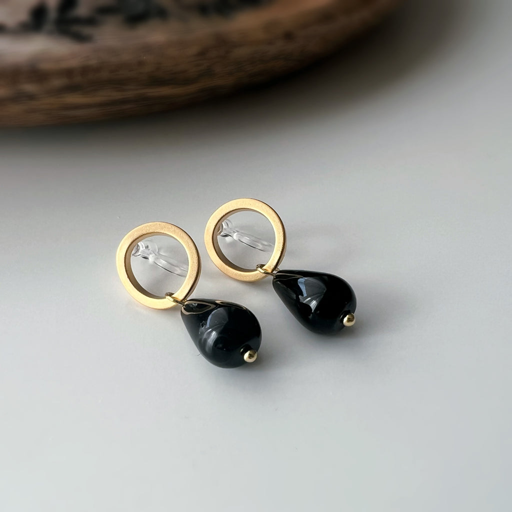 Clips invisibles cercle sans perçage – goutte en agate noire