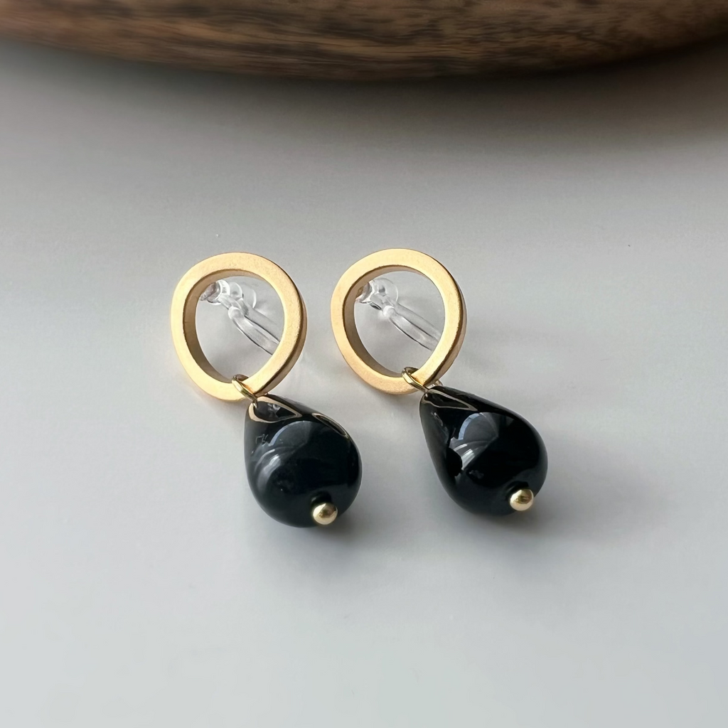 Clips invisibles cercle sans perçage – goutte en agate noire
