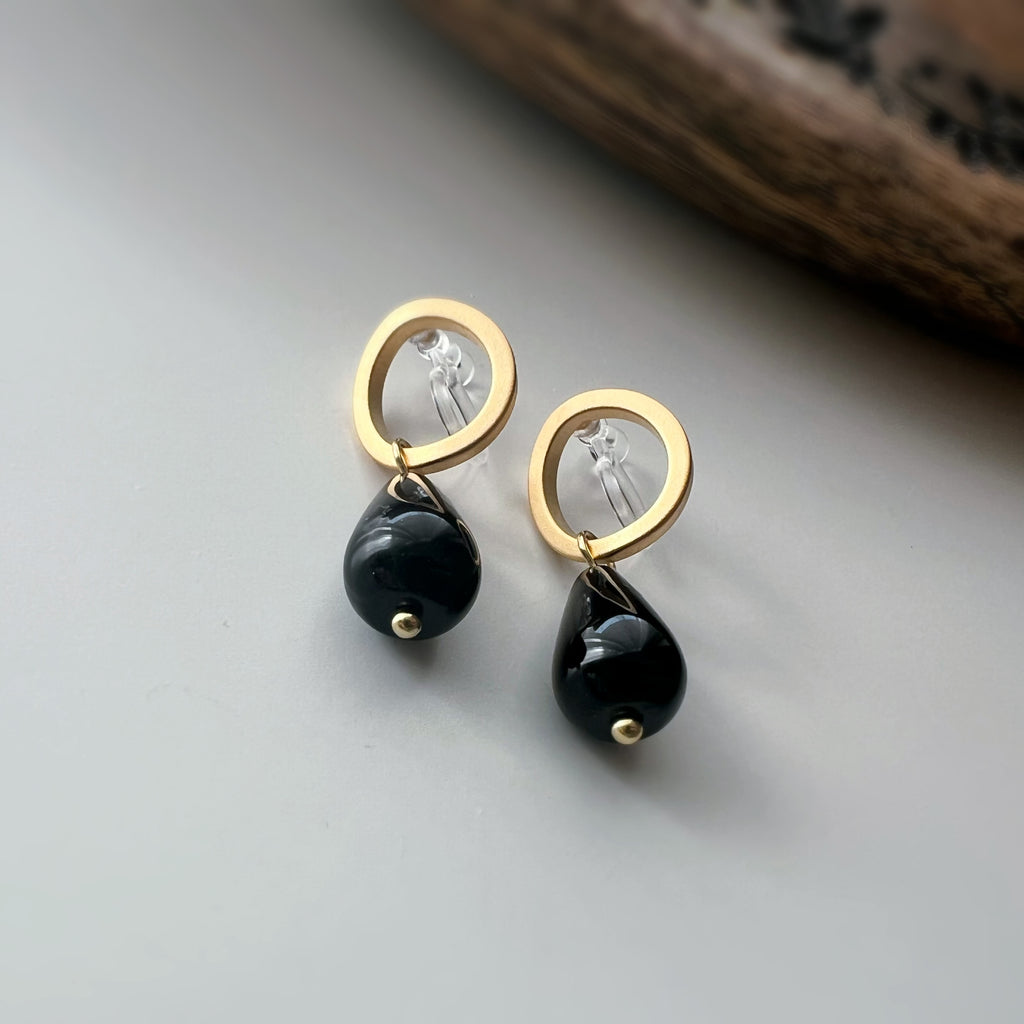 Clips invisibles cercle sans perçage – goutte en agate noire