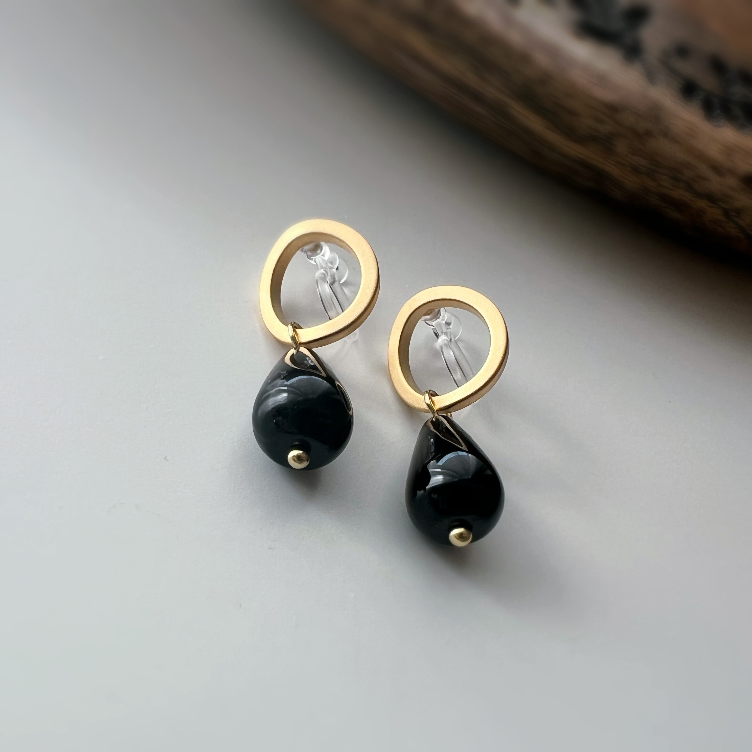 Clips invisibles cercle sans perçage – goutte en agate noire