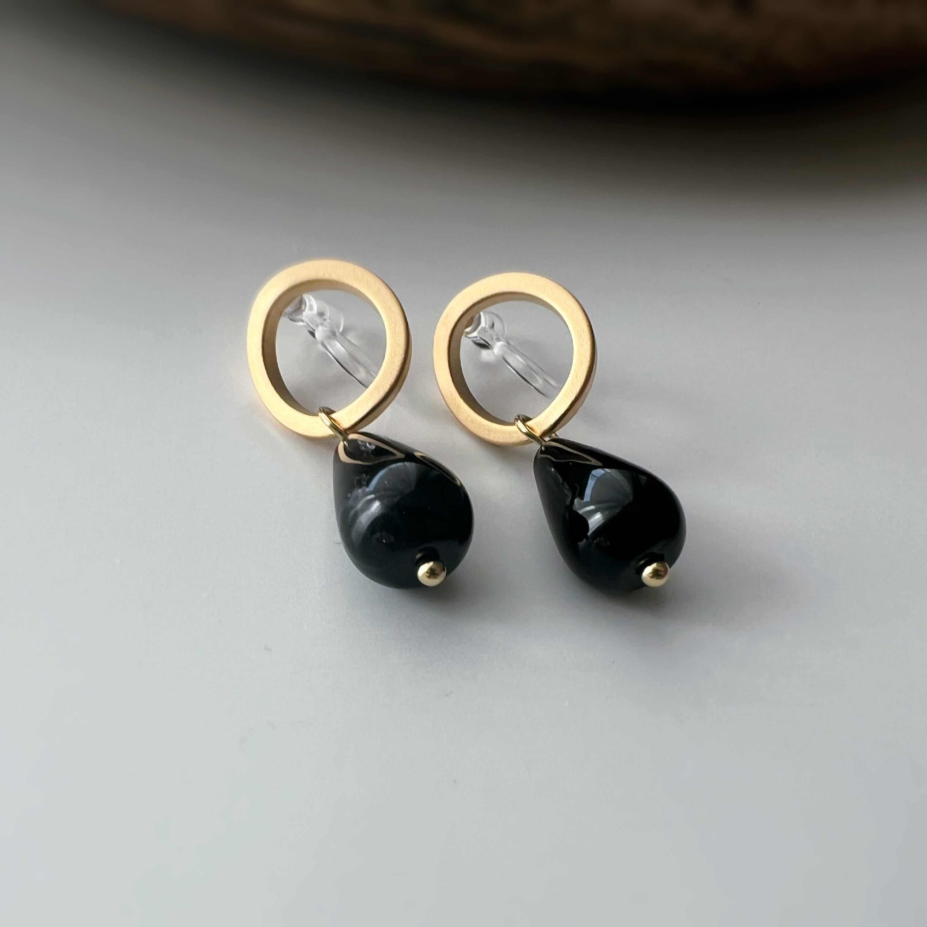 Clips invisibles cercle sans perçage – goutte en agate noire