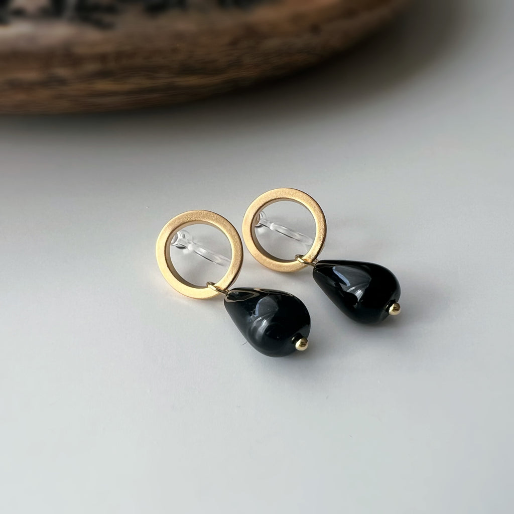 Clips invisibles cercle sans perçage – goutte en agate noire