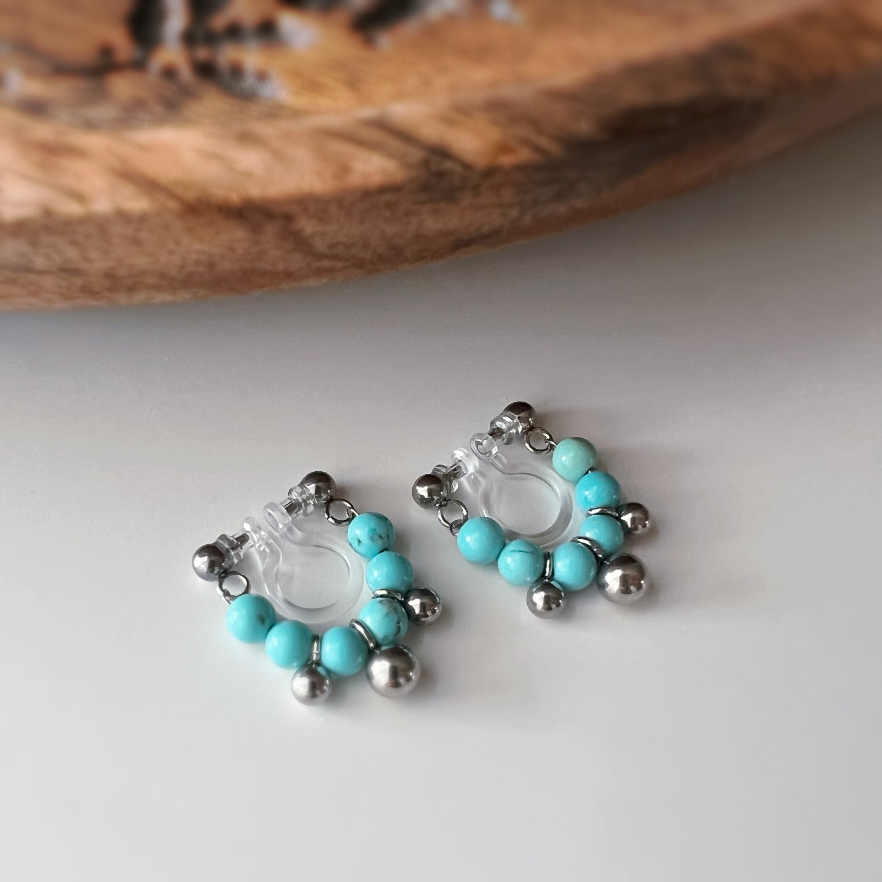 Clips d’oreilles sans perçage turquoise couleur argent