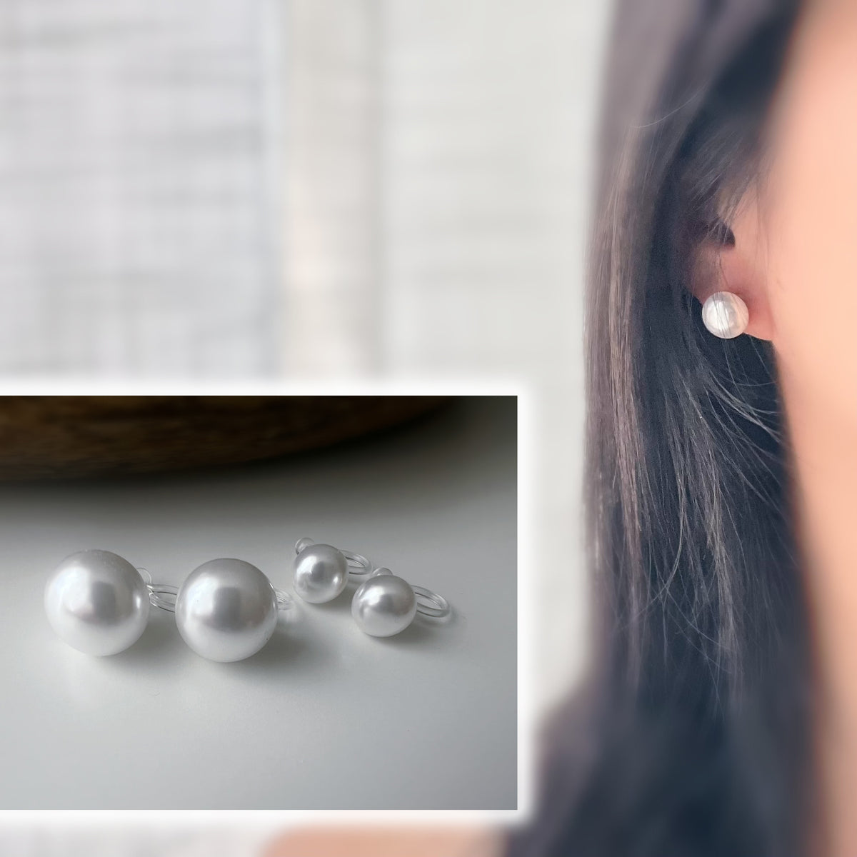Clips d’oreilles Invisibles perle blanche