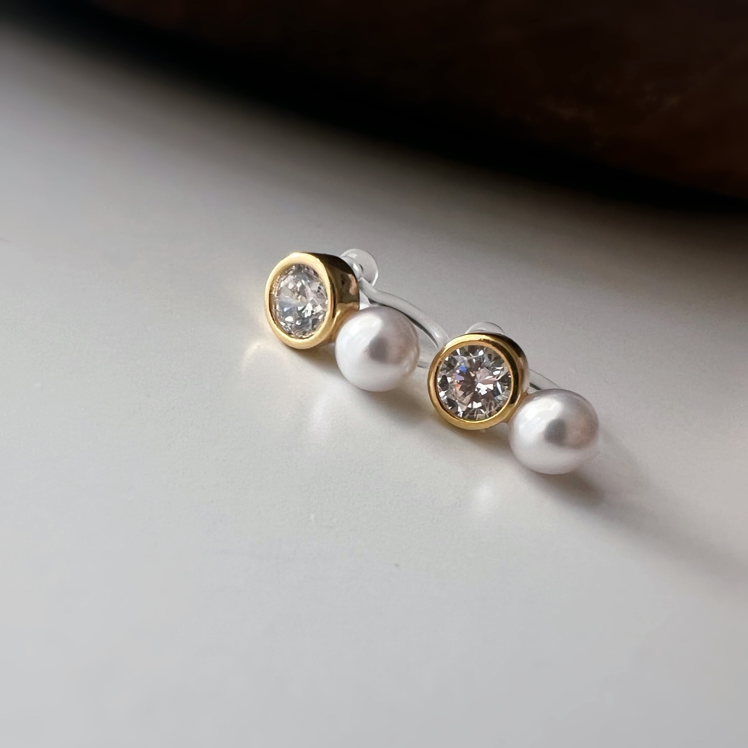 Mini Clips d’oreilles perle strass nacre blanche