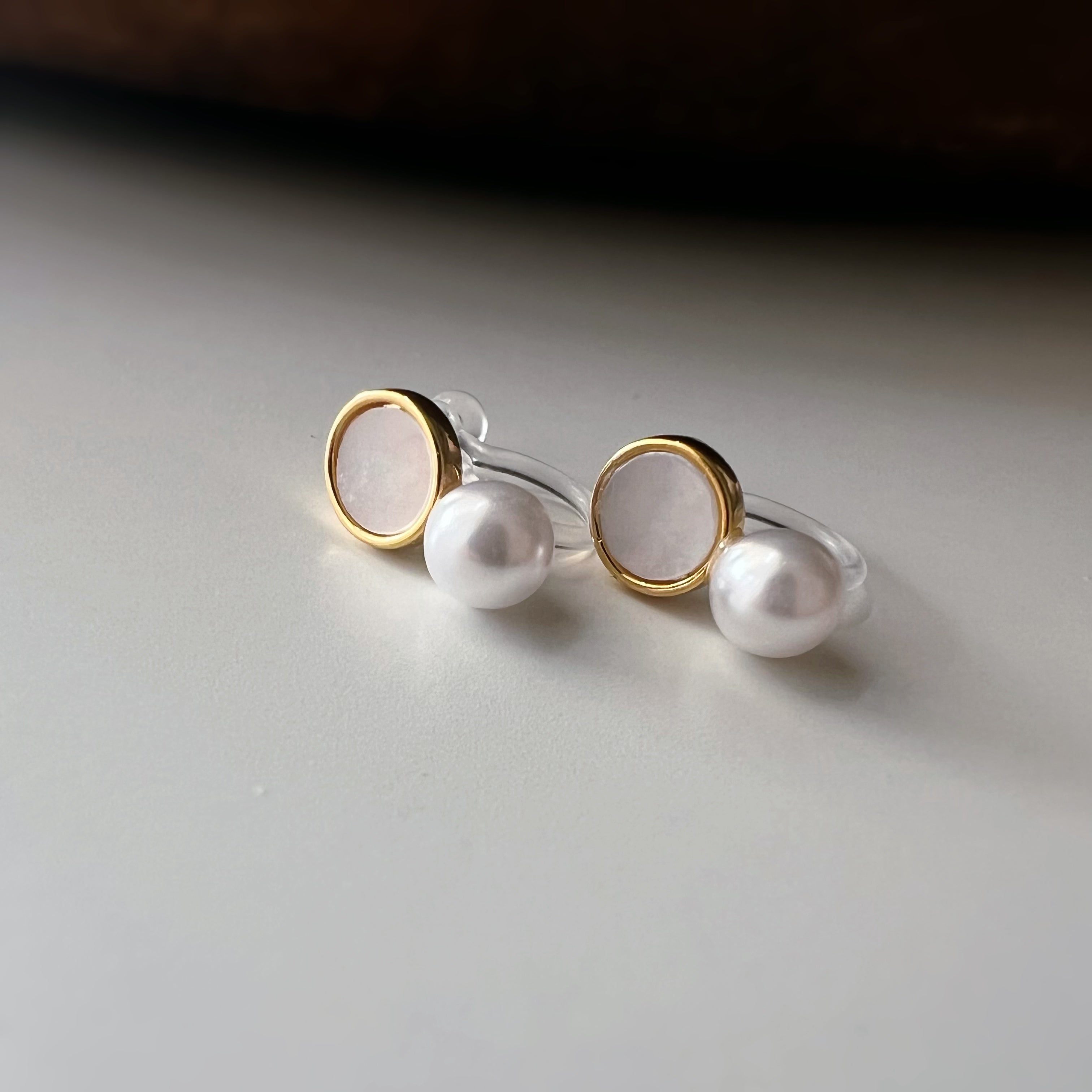 Mini Clips d’oreilles perle strass nacre blanche