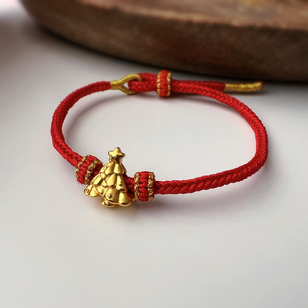 Bracelet de Noël tressé avec sapin doré – 4 couleurs