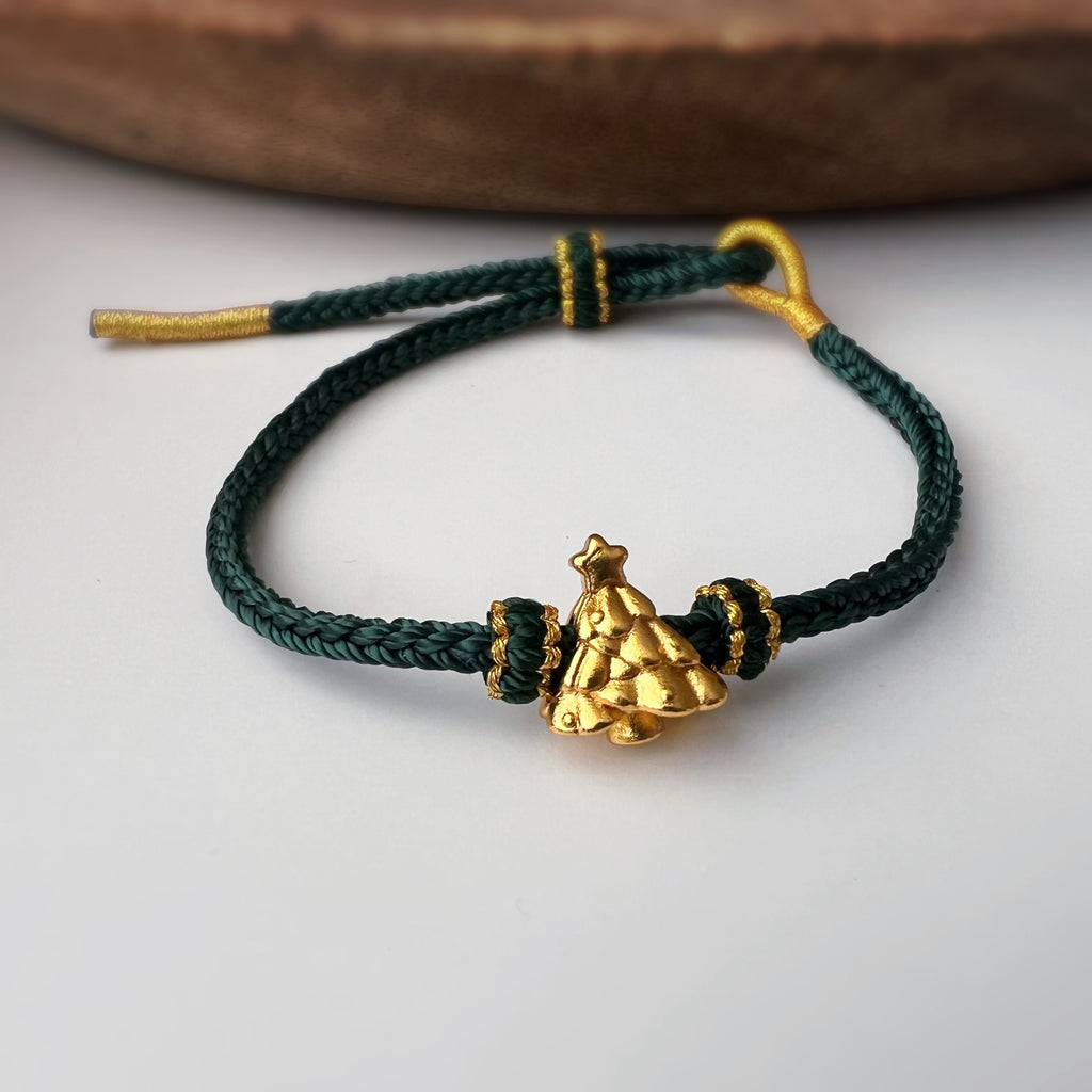 Bracelet de Noël tressé avec sapin doré – 4 couleurs