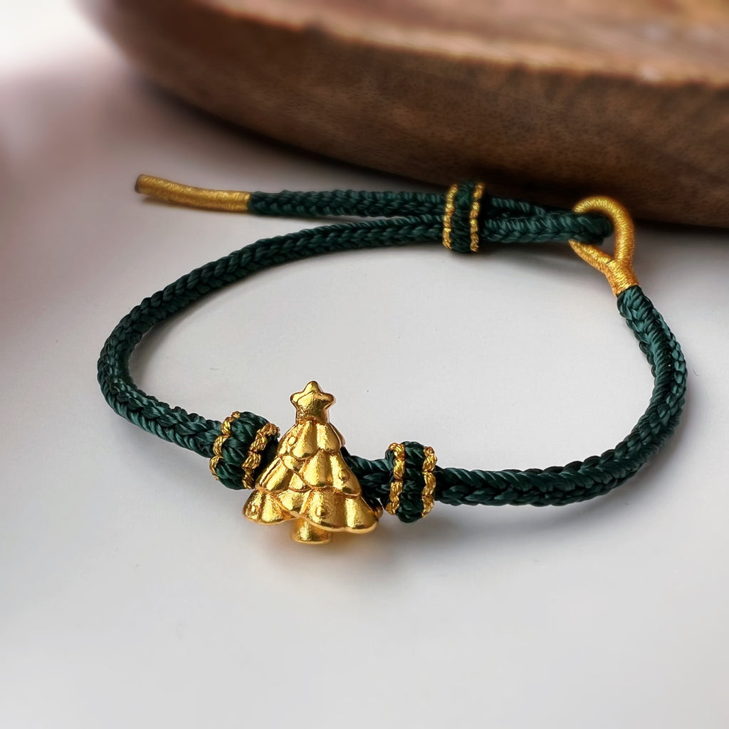 Bracelet de Noël tressé avec sapin doré – 4 couleurs