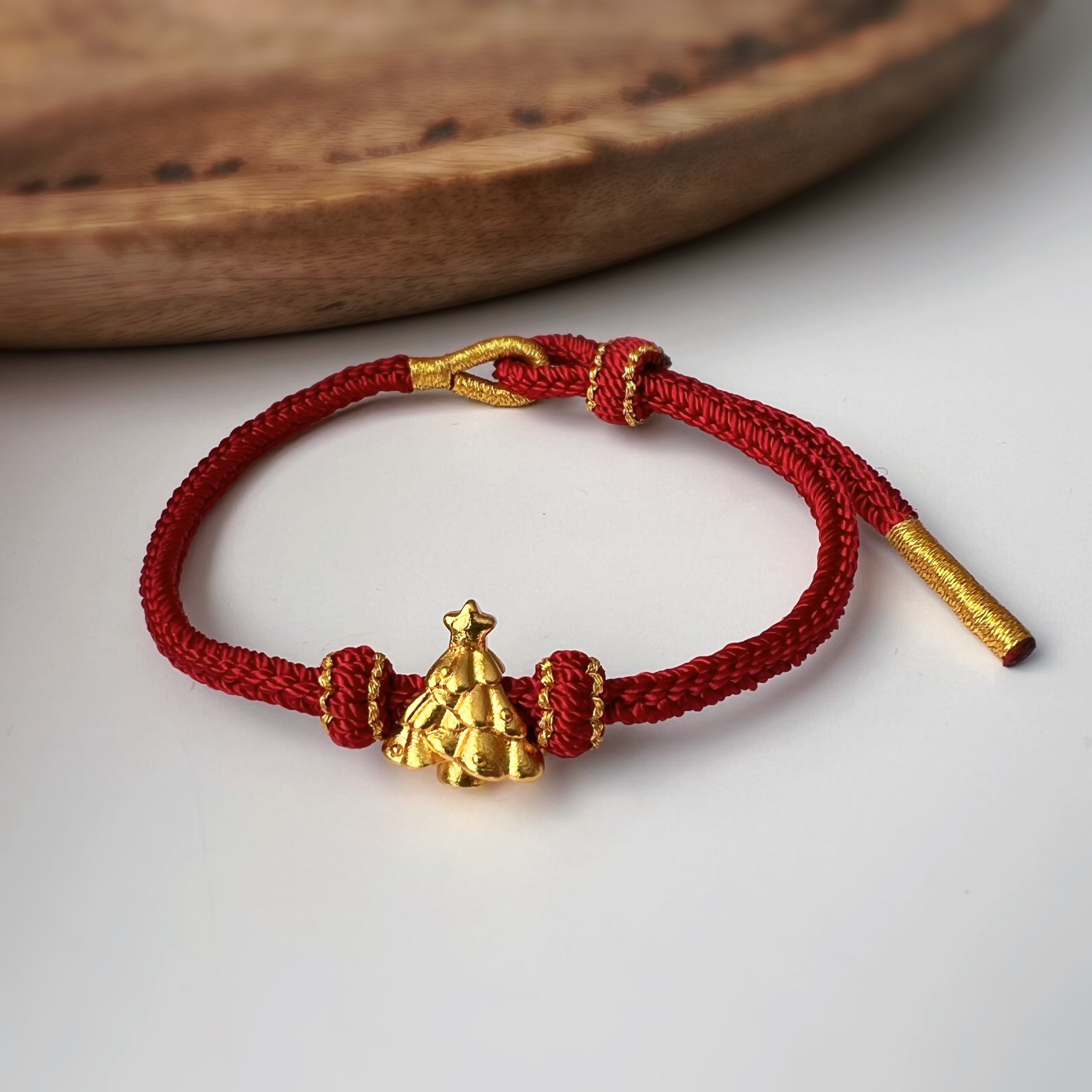 Bracelet de Noël tressé avec sapin doré – 4 couleurs