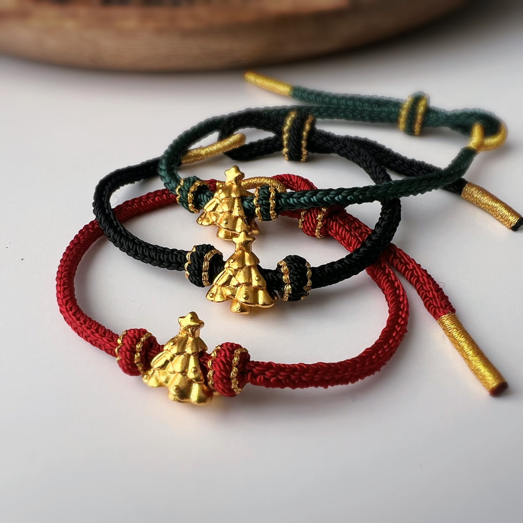 Bracelet de Noël tressé avec sapin doré – 4 couleurs