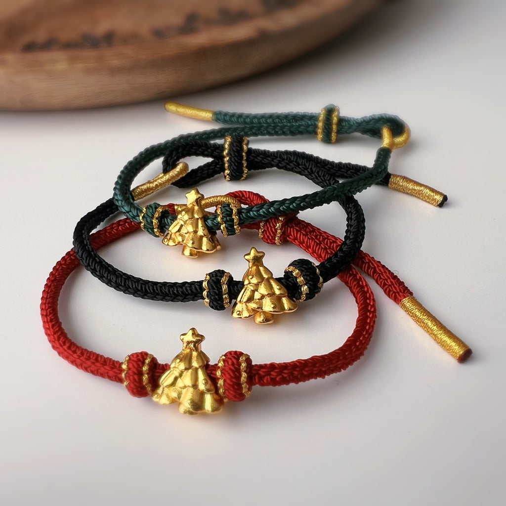 Bracelet de Noël tressé avec sapin doré – 4 couleurs