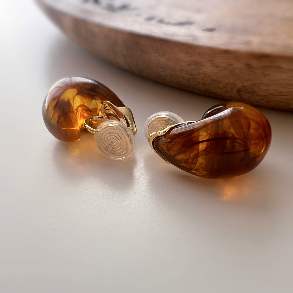 Résine Ambrée – Forme Courbe clips d’oreilles