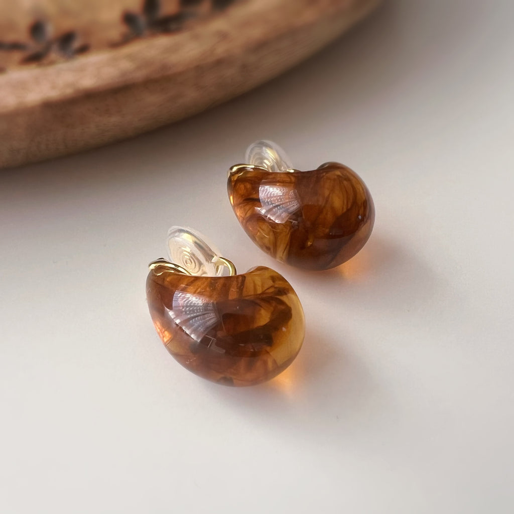 Résine Ambrée – Forme Courbe clips d’oreilles
