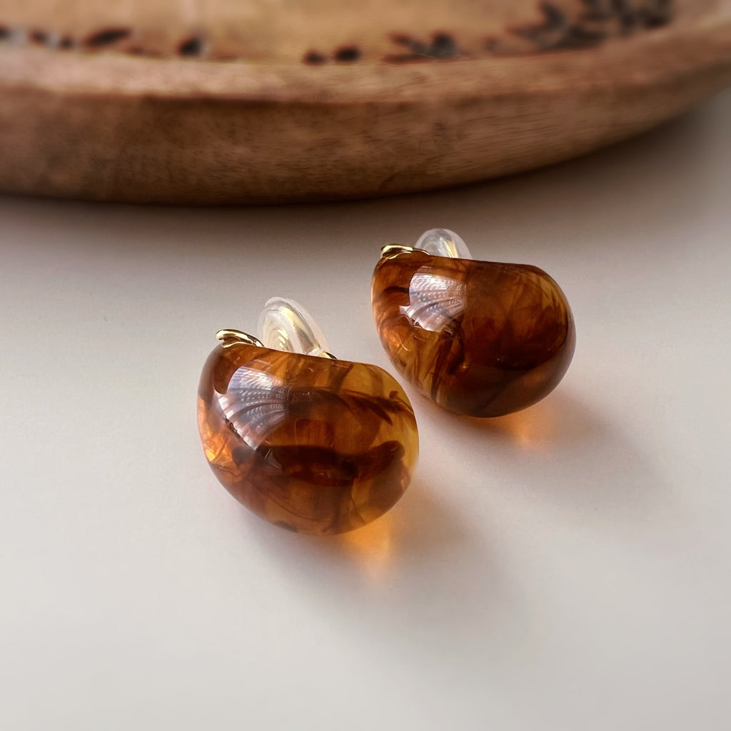 Résine Ambrée – Forme Courbe clips d’oreilles