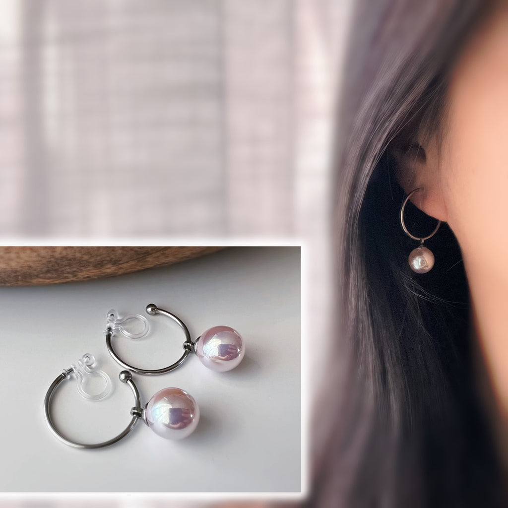 Clips d’oreilles créoles perle rose nacrée