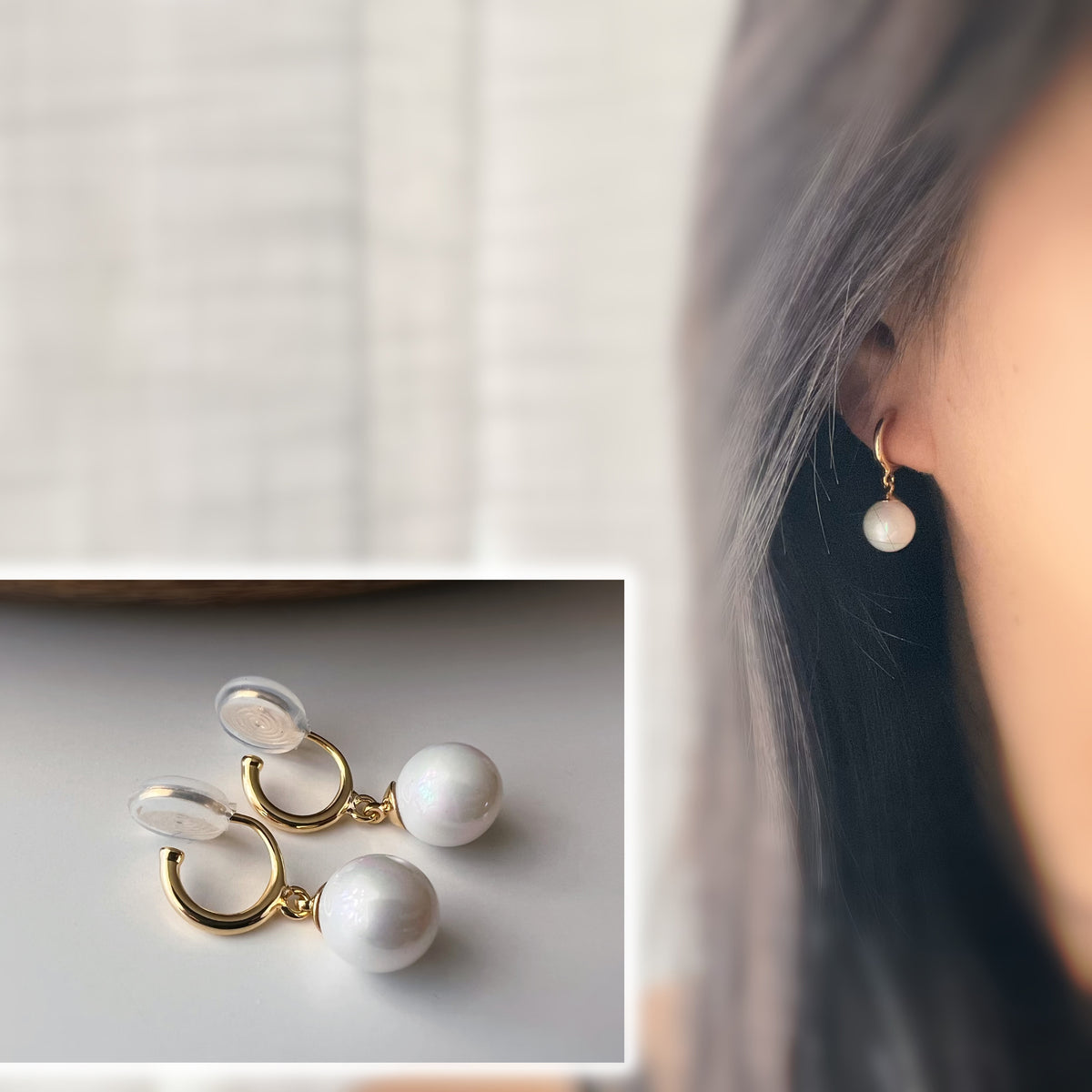 Clips d’oreilles perle blanche nacrée