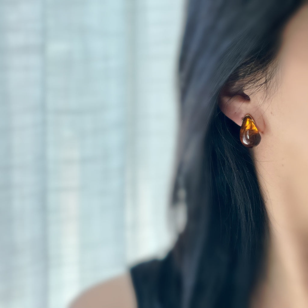 Résine Ambrée – Forme Courbe clips d’oreilles
