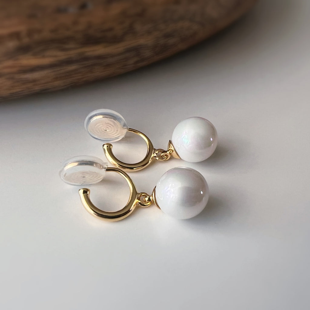Clips d’oreilles perle blanche nacrée