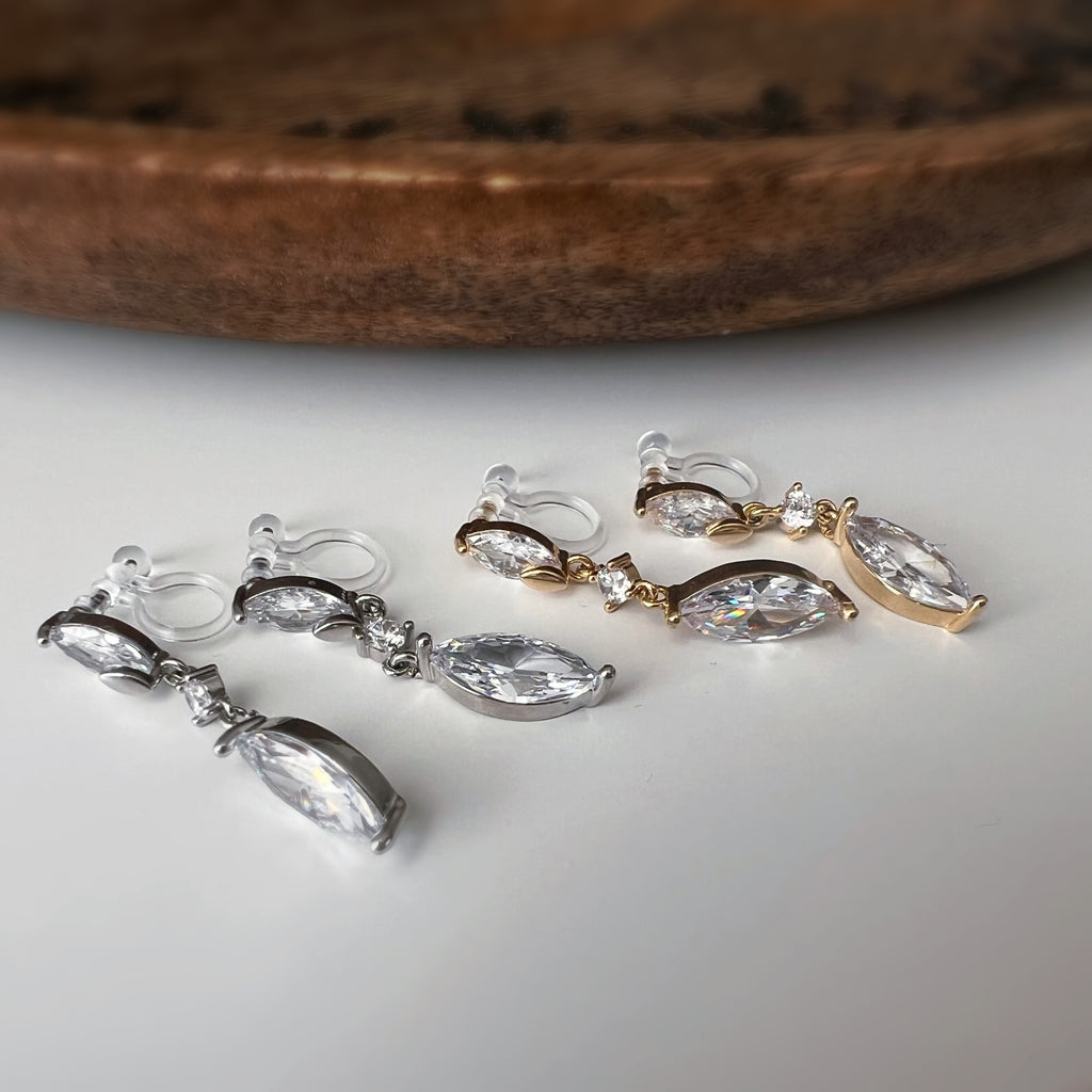 Clips d'oreilles goutte zircon pendante