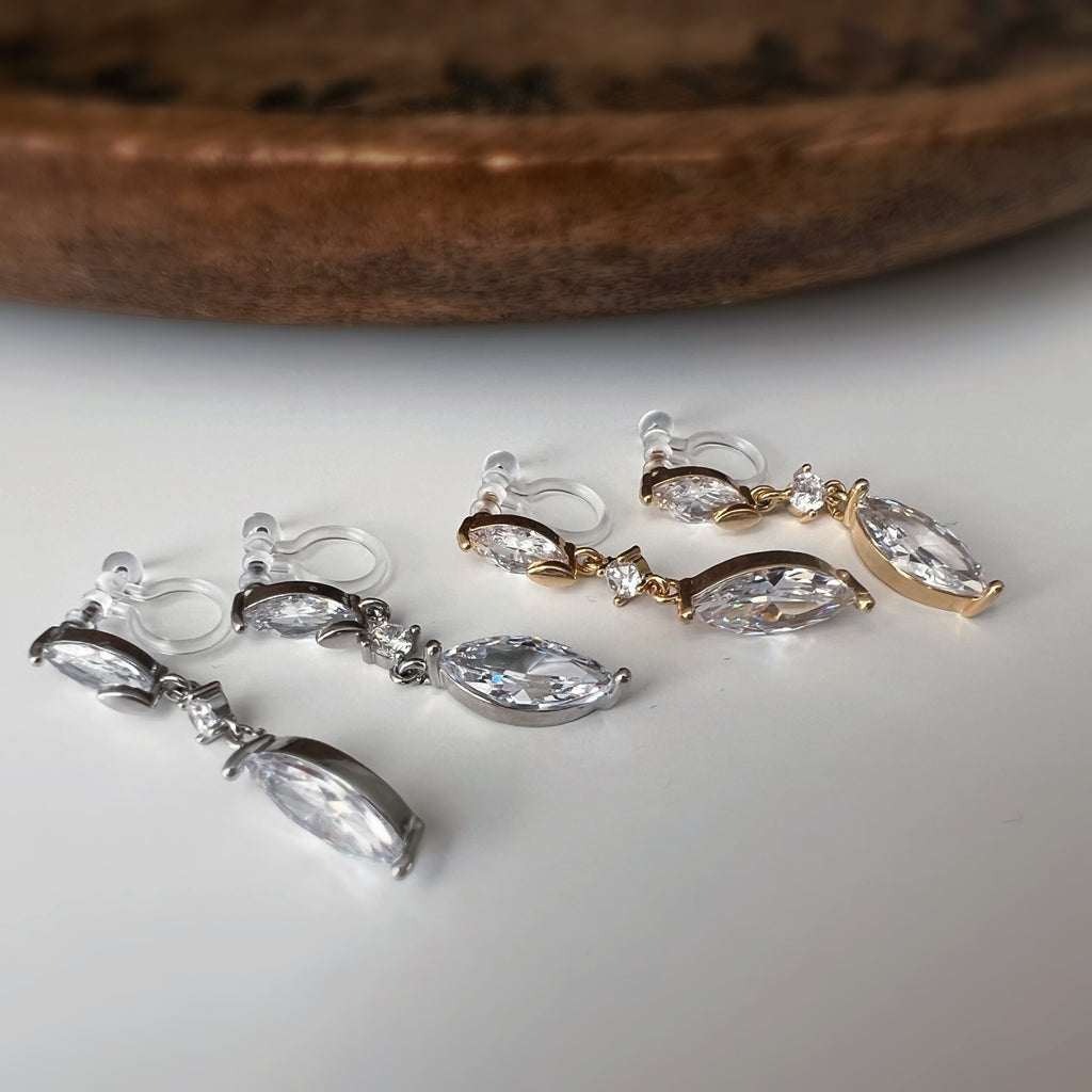 Clips d'oreilles goutte zircon pendante