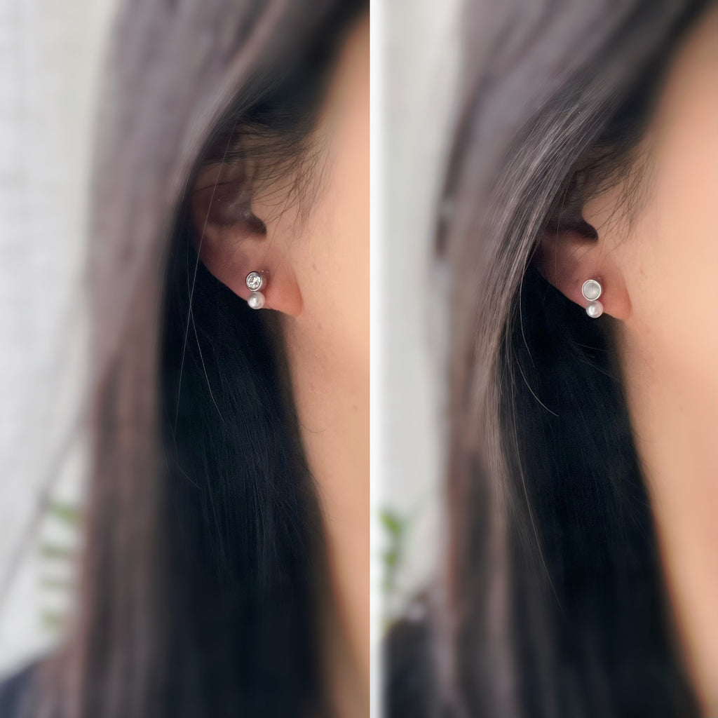 Mini Clips d’oreilles perle strass nacre blanche