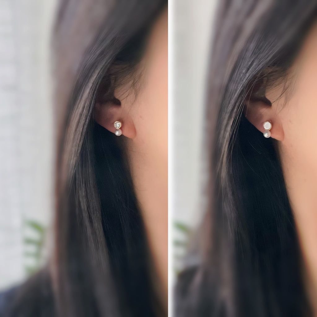 Mini Clips d’oreilles perle strass nacre blanche
