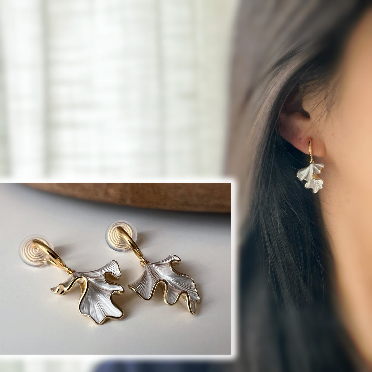 Clips d’oreilles feuille ondulée pendante