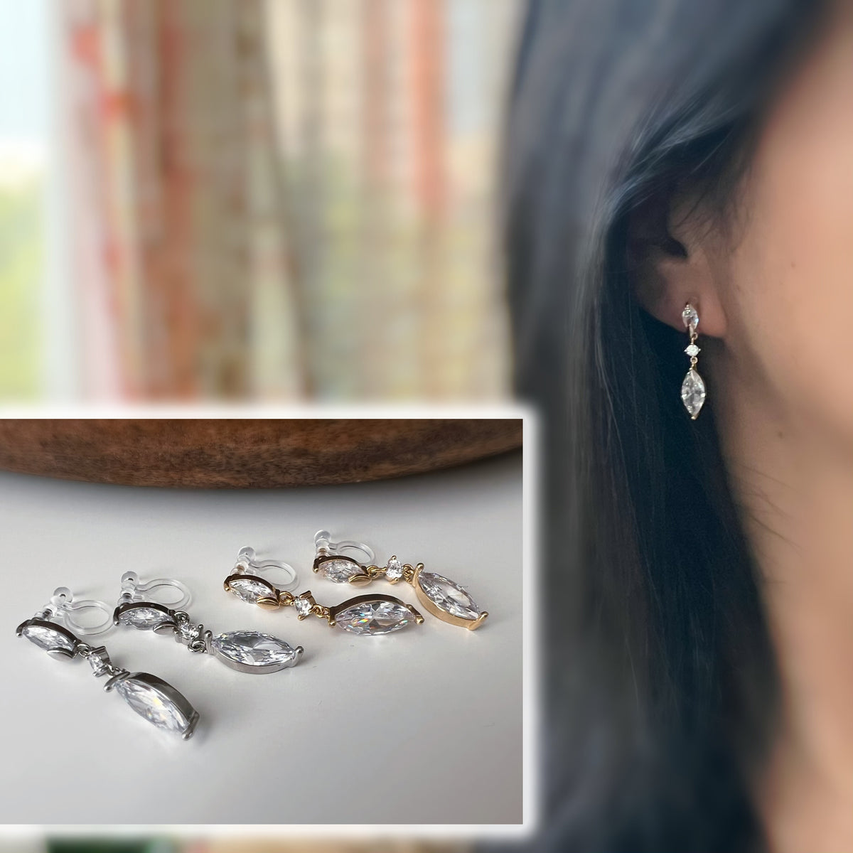 Clips d'oreilles goutte zircon pendante