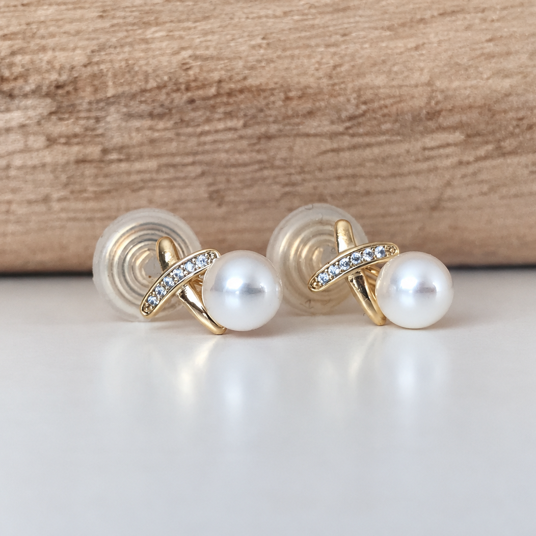 Croix zircon et perle blanche - Clips U