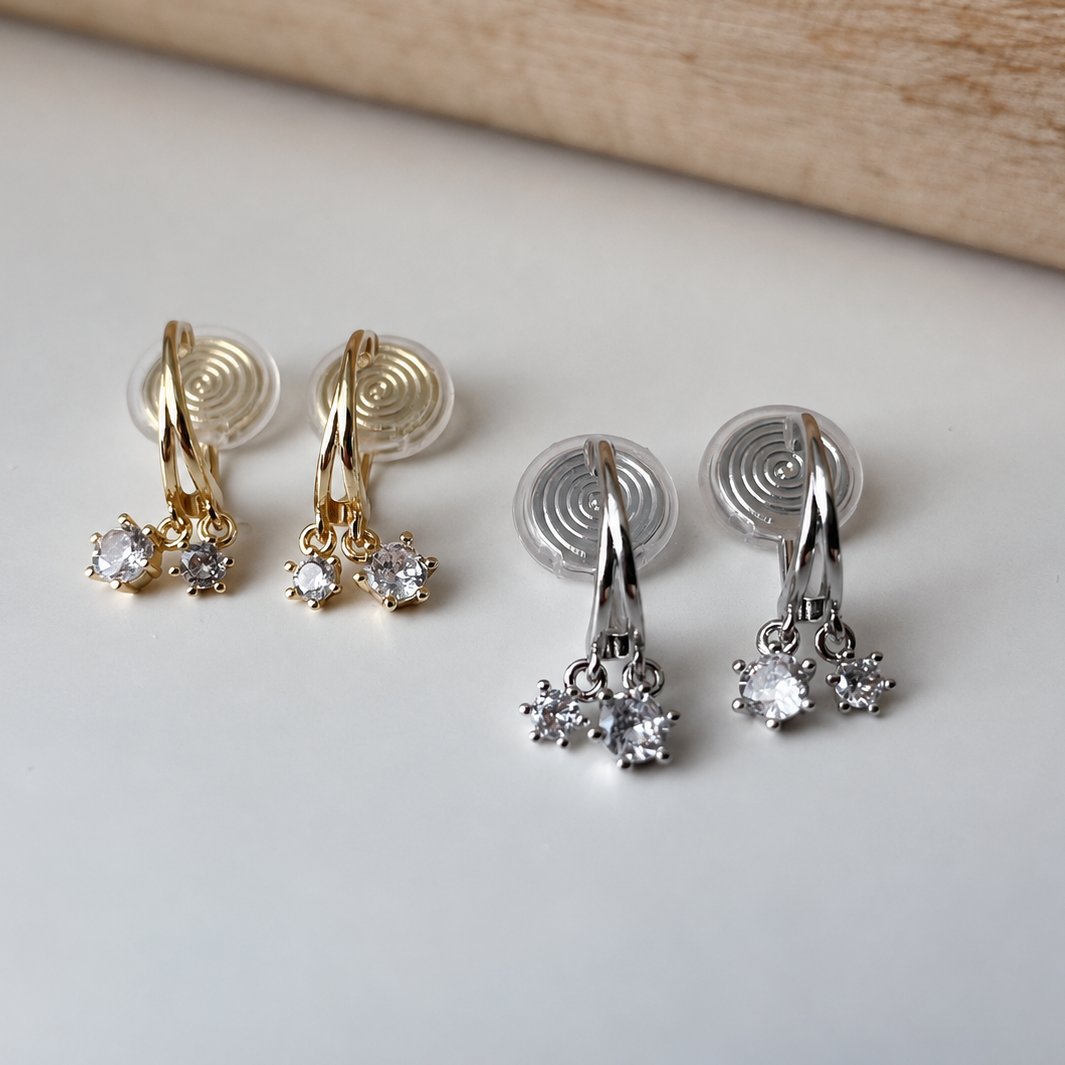 Cercles doubles zircon - Clips d'oreilles U