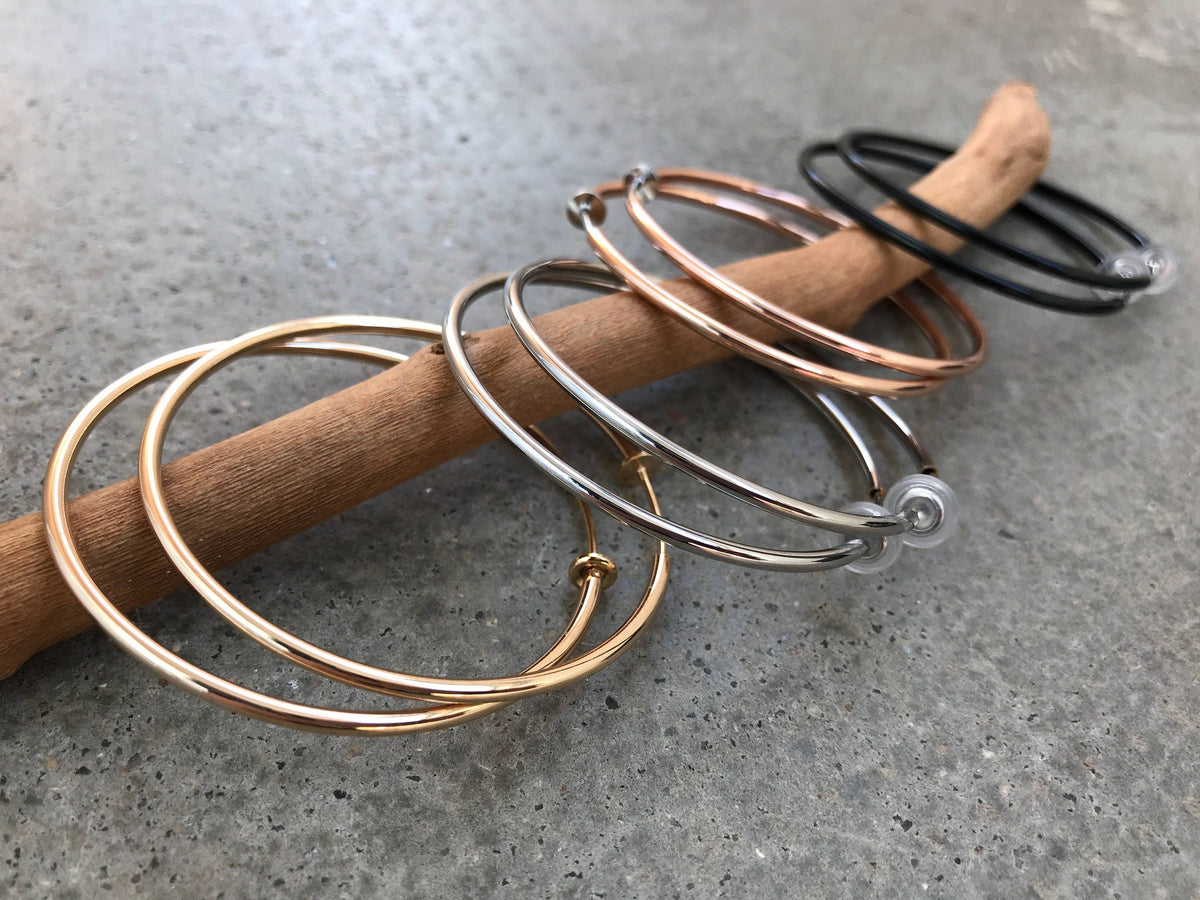 Hoops 50mm Invisible Clip On Earrings, Clip On Hoop Earrings, Non Pierced Earrings Clip On Earrings Modern. Non Pierced Pierced looked.
