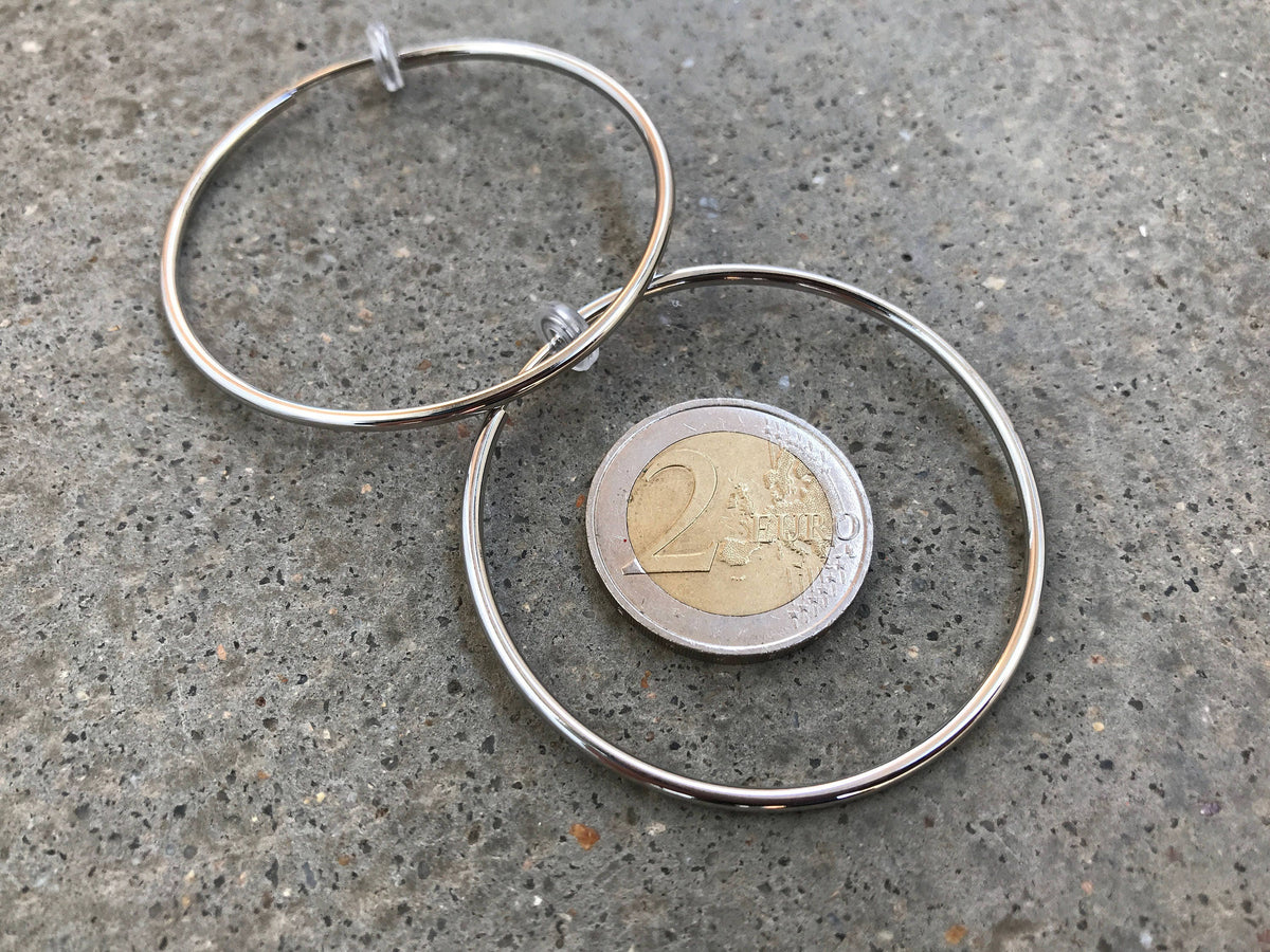 Hoops 50mm Invisible Clip On Earrings, Clip On Hoop Earrings, Non Pierced Earrings Clip On Earrings Modern. Non Pierced Pierced looked.