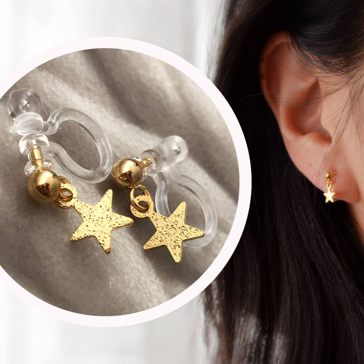 Invisible Clip on Earrings, little star K18 gold plate, everyday jewelry, very discreet earrings. Non Pierced Earrings