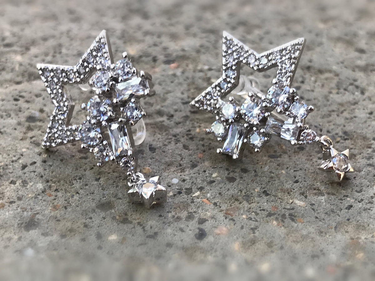STAR Invisible CLIP On Earrings, Rhinestone Star, Big Star, Mini Star, Christmas Gift Ready to offer Gift for her. Non Pierced Earrings