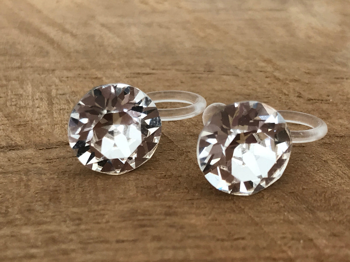 Boucles d'oreilles CLIPS invisible Cristal Rond Cristaux PureCristal, Clips d'Oreille Petit Rond cristal transparent, Bijoux Minimaliste.