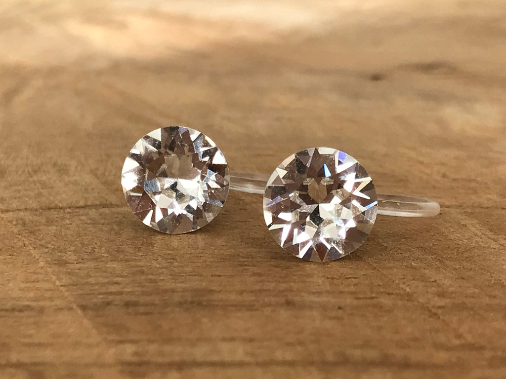 Boucles d'oreilles CLIPS invisible Cristal Rond Cristaux PureCristal, Clips d'Oreille Petit Rond cristal transparent, Bijoux Minimaliste.