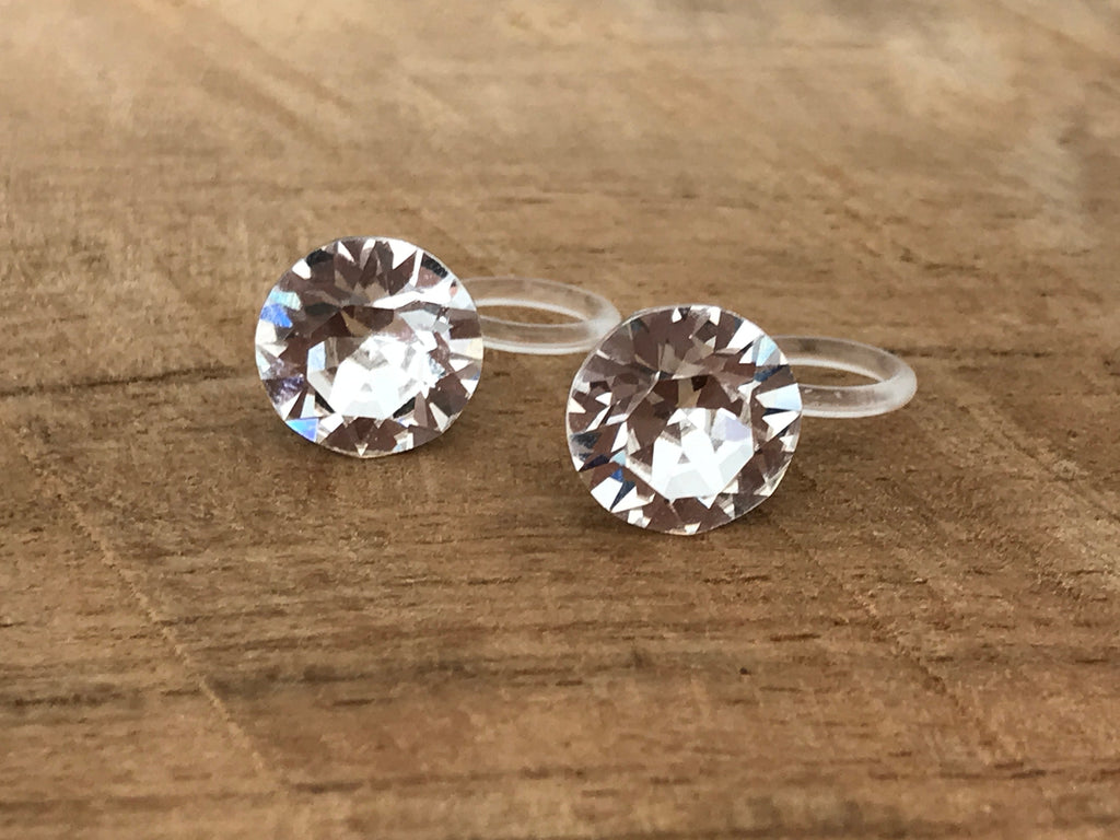 Boucles d'oreilles CLIPS invisible Cristal Rond Cristaux PureCristal, Clips d'Oreille Petit Rond cristal transparent, Bijoux Minimaliste.