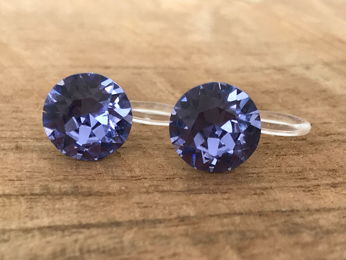 Swarovski Crystal TANZANITE Invisible Clip on Earrings Modern Purple Rhinestone Clip on Stud Earrings Simple Non Pierced Earrings